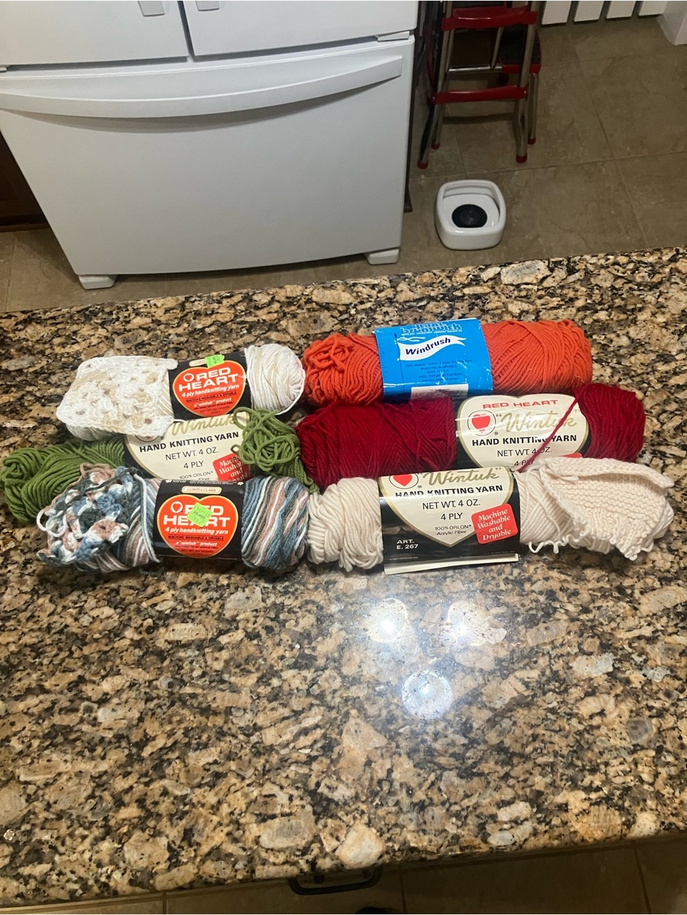 Wintuk Mixed Red Heart & Assorted Yarn Bundle - Orange, Red, Green, Cream